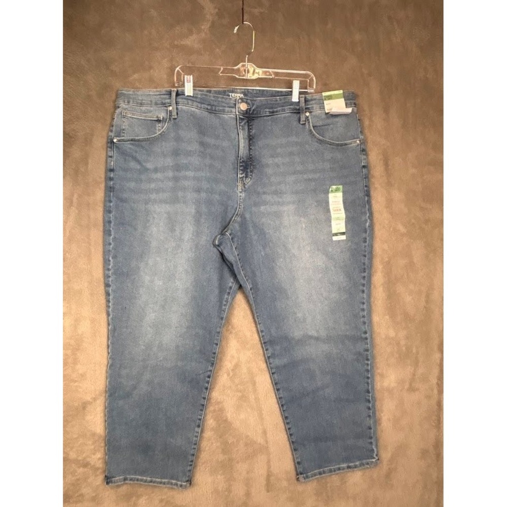 Terra & Sky Womens 26W Petite Plus High Rise Straight‎ Leg Jeans Light Wash NEW